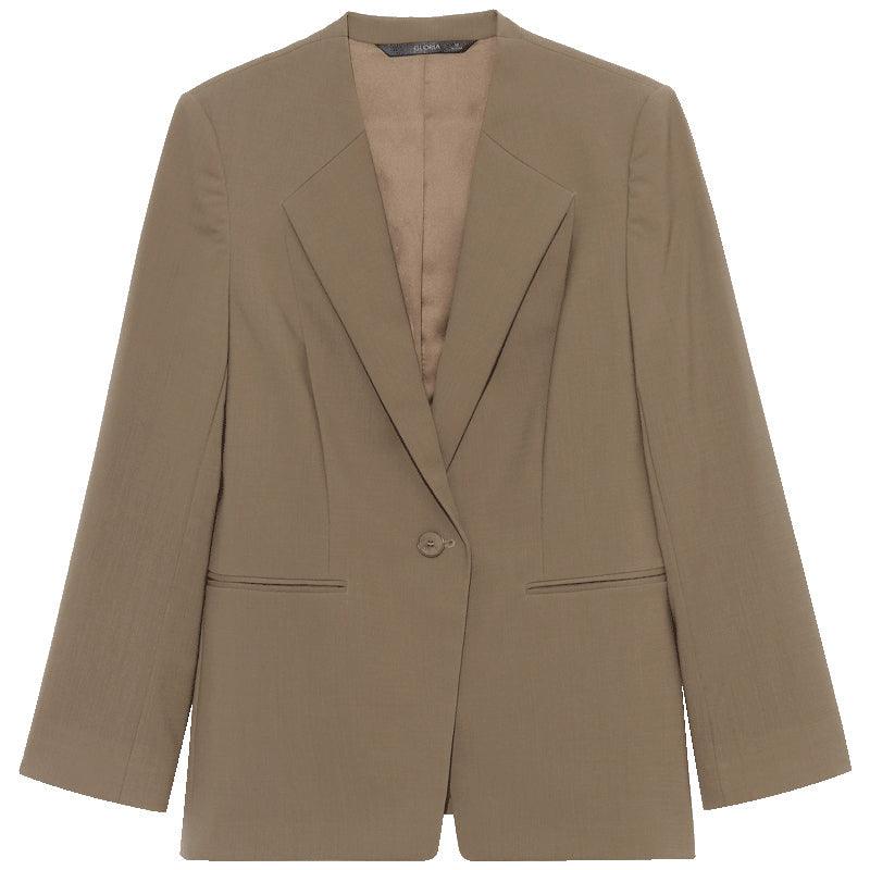 Machine Washable Worsted Wool Collarless Blazer GOELIA