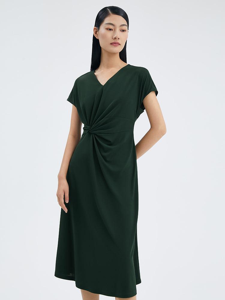 Asymmetrical Pleated Gathered Waist Dress GOELIA