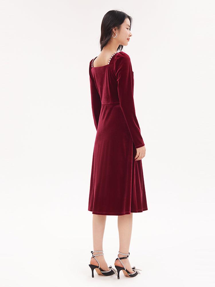 Diamond Red Velvet Dress GOELIA