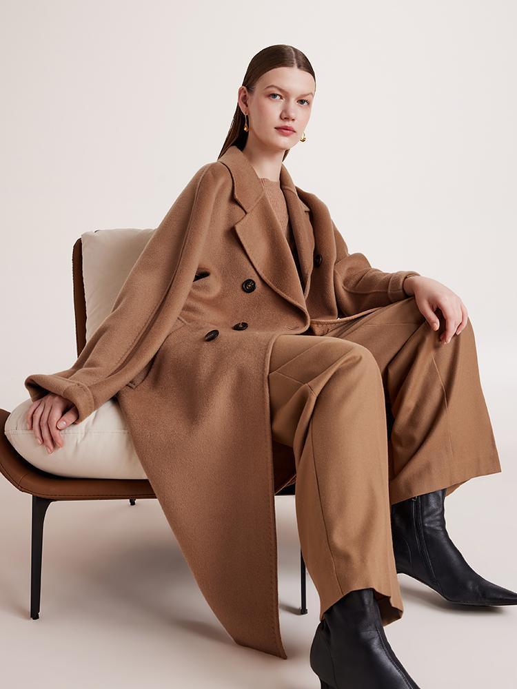 Pure Cashmere Double-Breasted Coat With Beret GOELIA