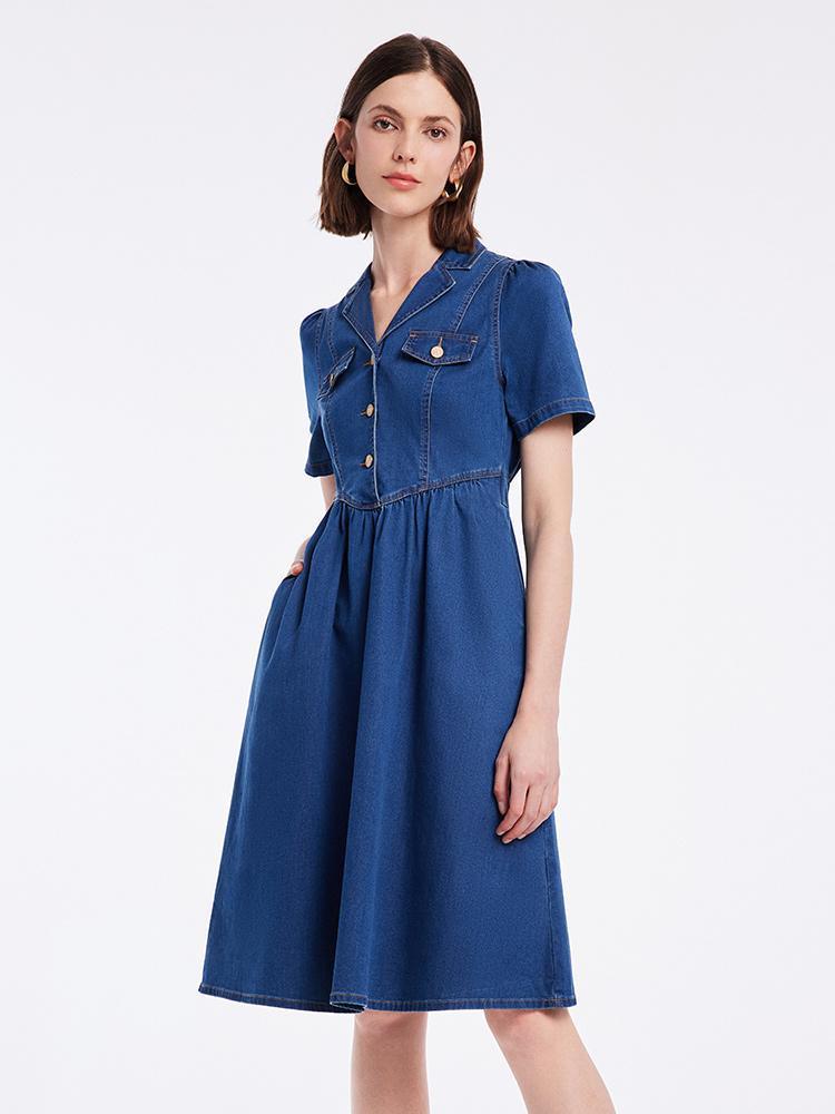 V-neck Waist-skimming Denim Dress GOELIA