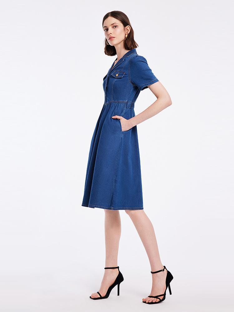 V-neck Waist-skimming Denim Dress GOELIA