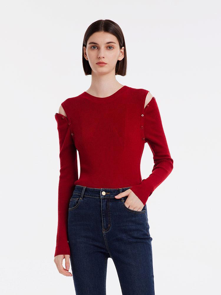 Detachable Sleeve Woolen Round Neck Sweater GOELIA