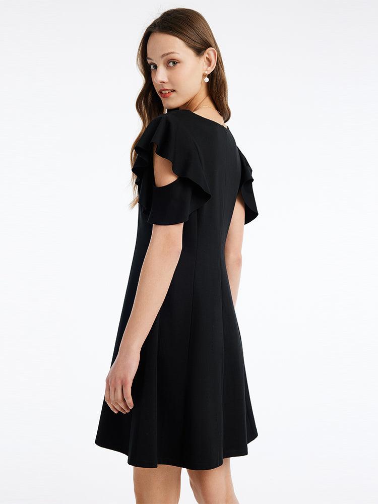 Ruffle Sleeve V-Neck Knit Dress GOELIA