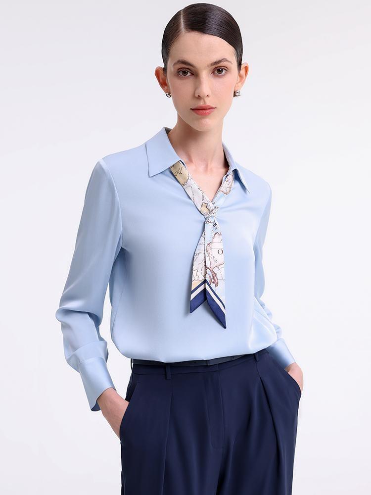 Silk V-Neck Woven Shirt With Silk Scarf GOELIA