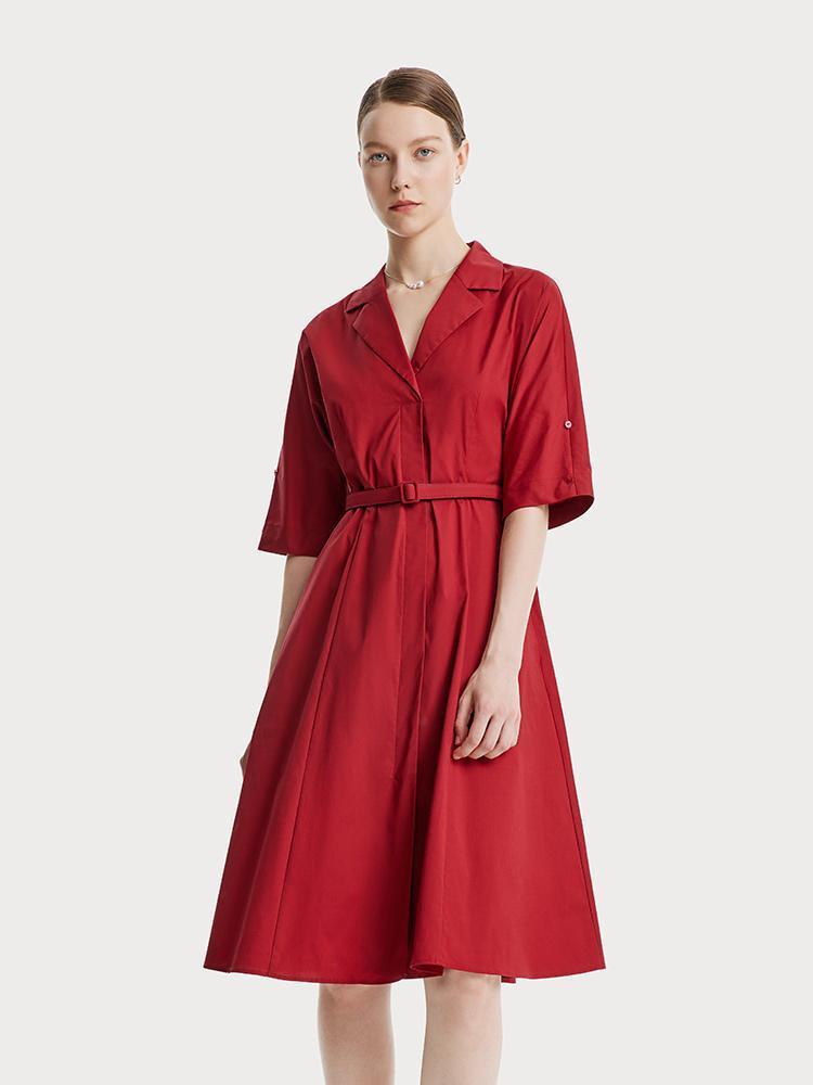 Red Lapel Cotton Dress GOELIA