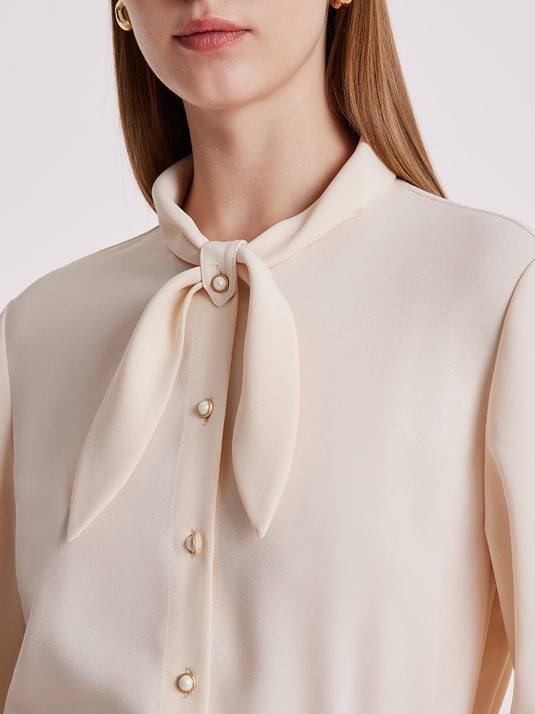 Ivory Shirt With Small Bow Tie GOELIA