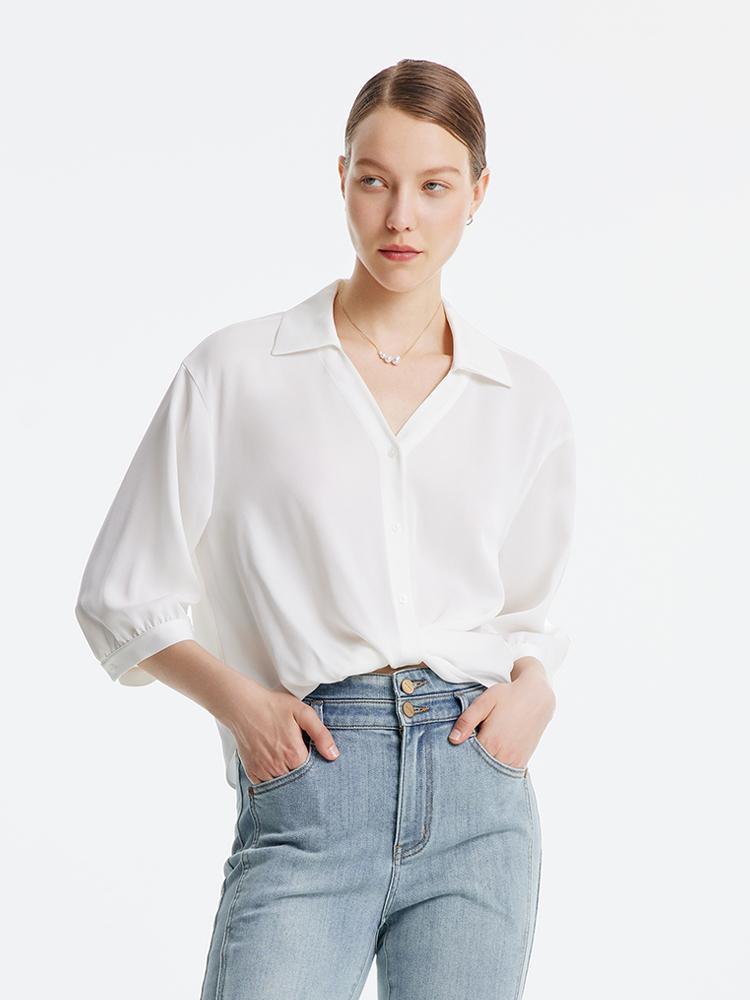 V-neck Three-quarter Sleeve Acetate Shirt GOELIA