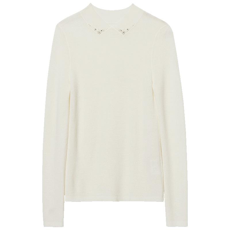 White Light Weight Worsted Woolen Sweater GOELIA