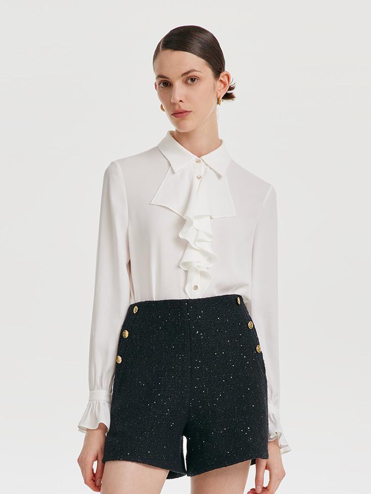 Acetate Ruffle Stand Collar Shirt