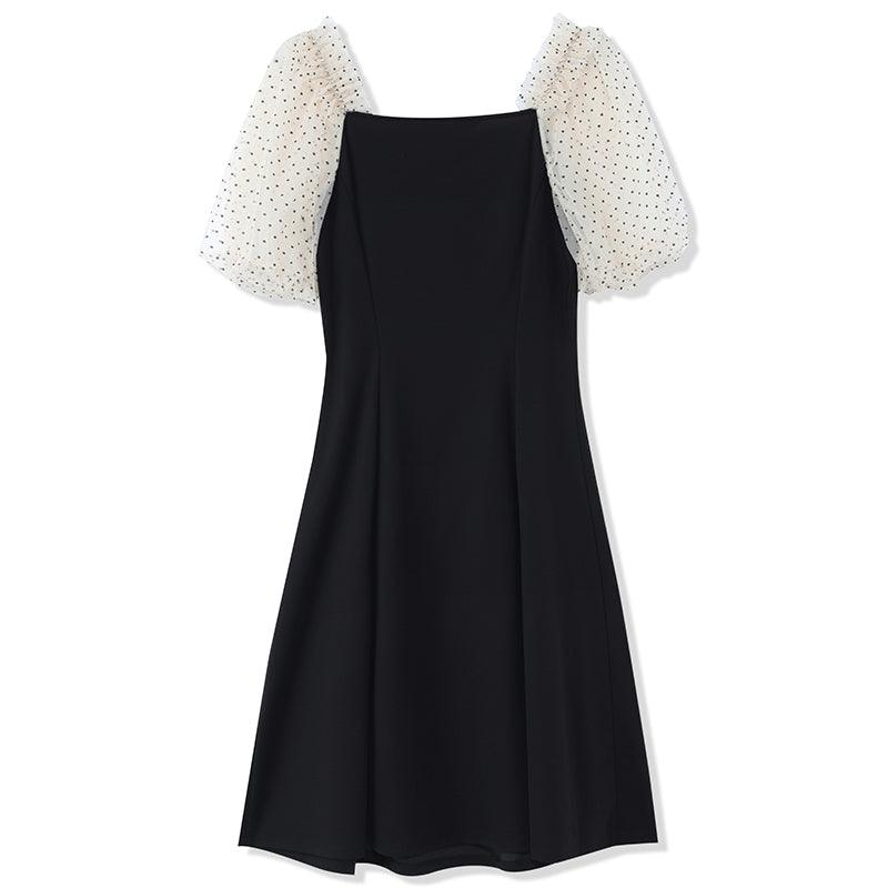 Square Neck Puff Sleeve Knitted Dress GOELIA