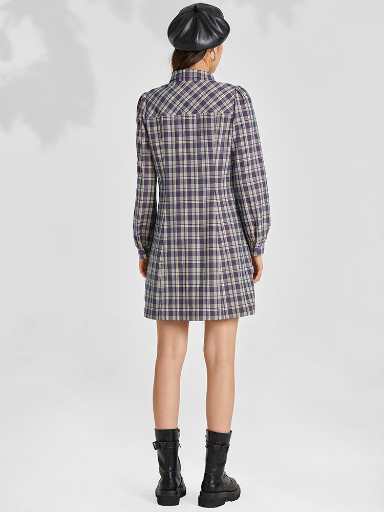 Gathered Waist Plaid Dress GOELIA