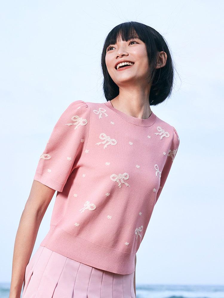 Pink Jacquard Knitted Sweater GOELIA