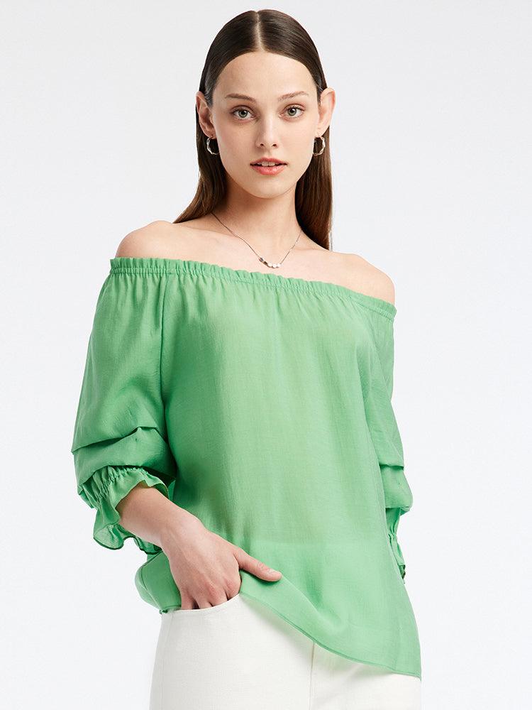 One-neck Puff Sleeve Short Tops GOELIA