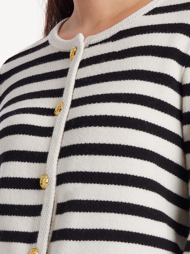 Button Up Woolen Striped Cardigan GOELIA