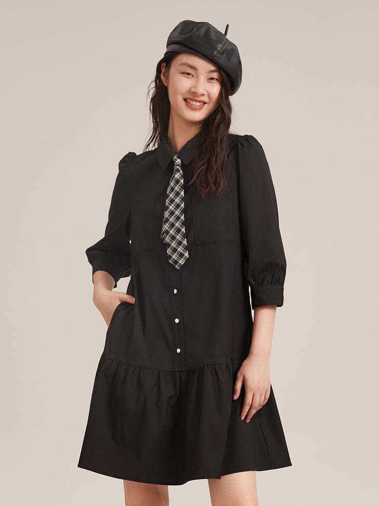 Black A-Shape Cool Style Dress GOELIA