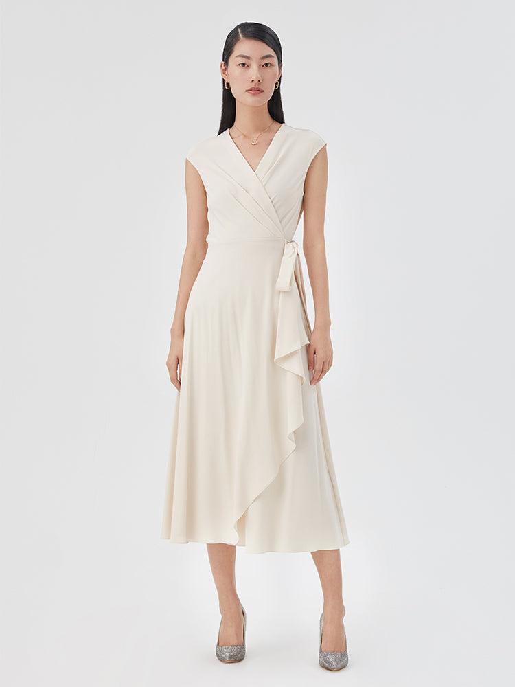 Triacetate Gown V-Neck Gathered Waist Dress GOELIA