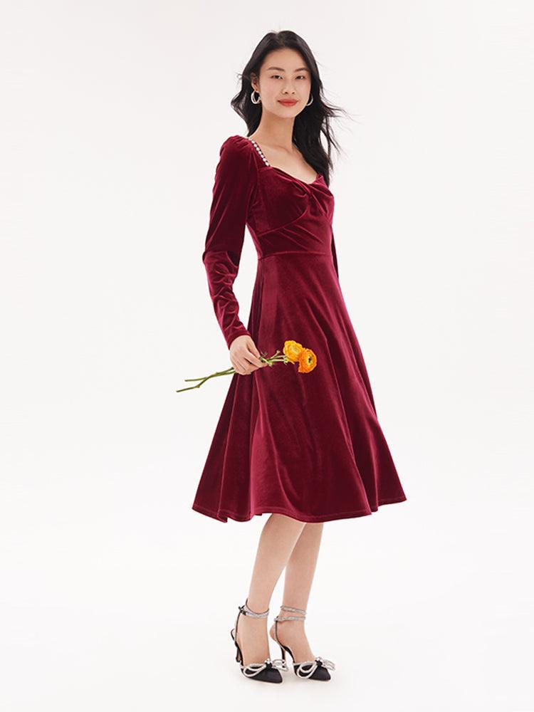 Diamond Red Velvet Dress GOELIA