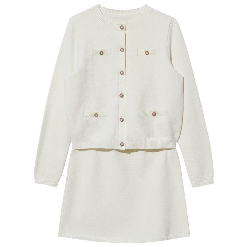 White Tencel Cardigan And Skirt Two-Piece Suit GOELIA