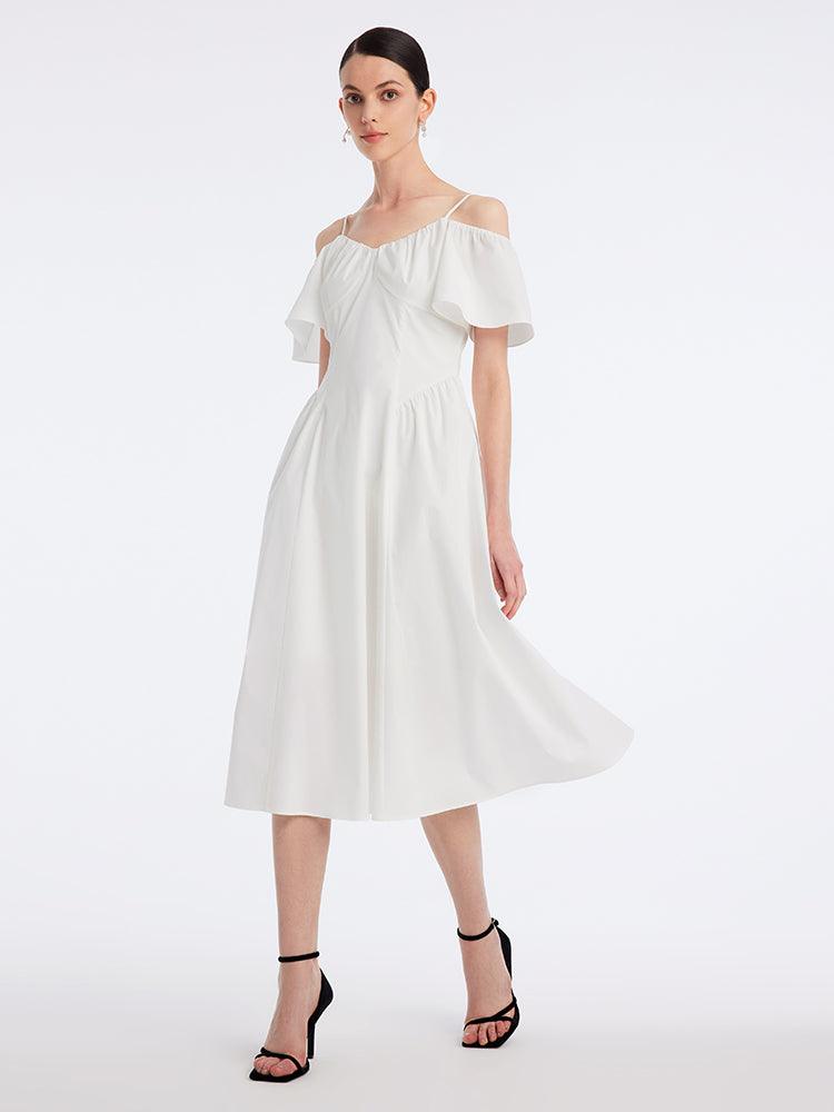 White Off-Shoulder Resort Style Midi Dress GOELIA