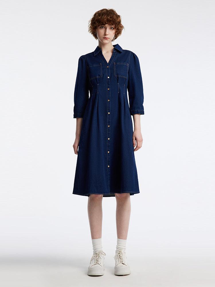 Gathered Waist Denim Dress GOELIA