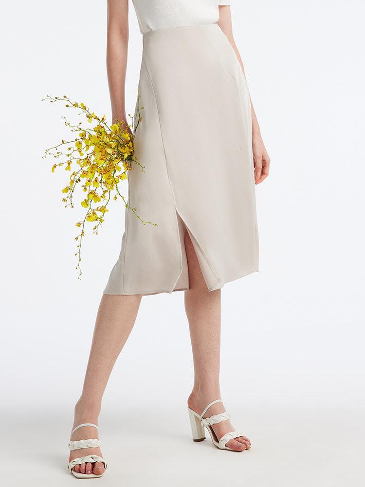 Acetate Apricot Side Split Skirt GOELIA