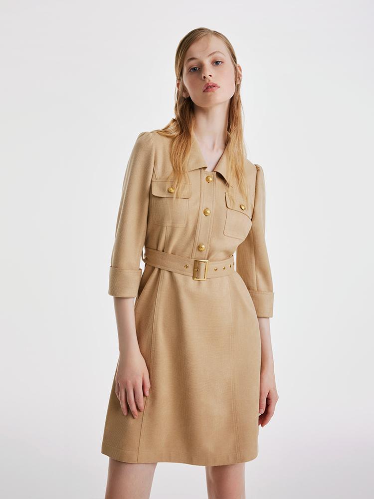 Faux Suede Dress With Belt GOELIA