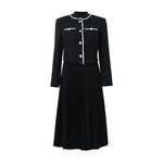 Tweed Jacket And Pleated Dress Two-Piece Suit GOELIA
