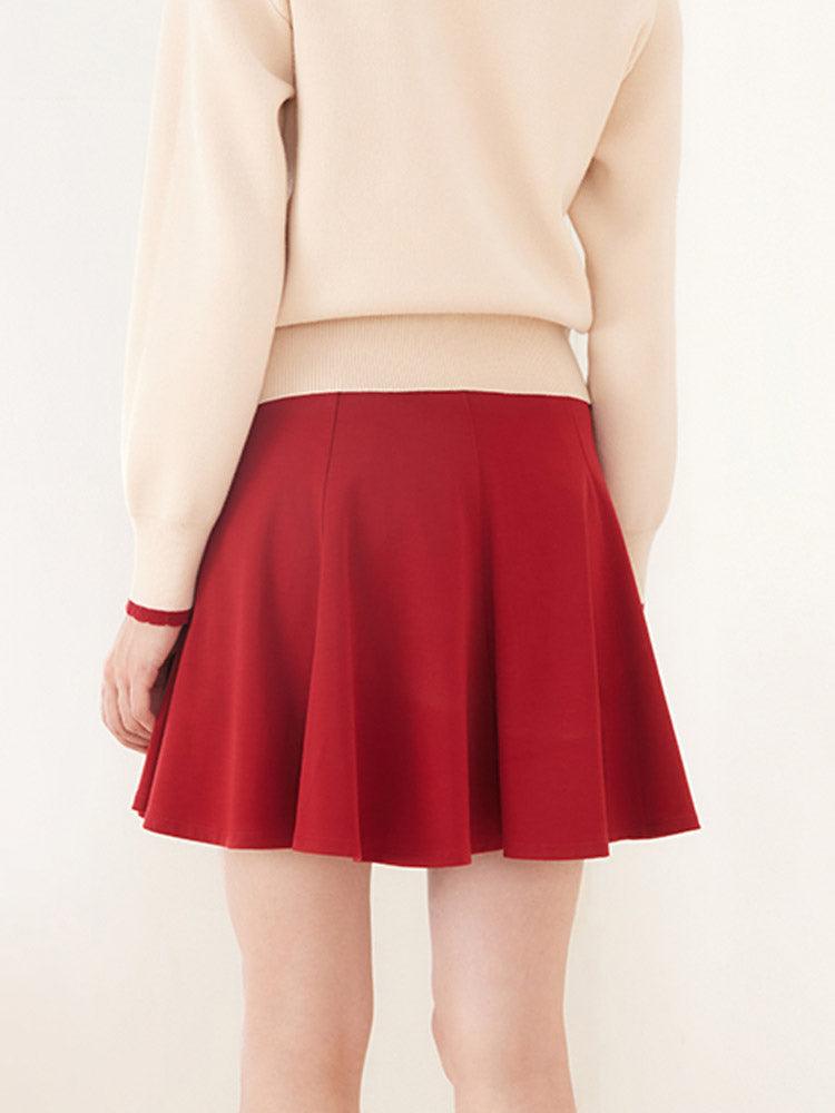 Chili Red Woven Mini Skirt GOELIA