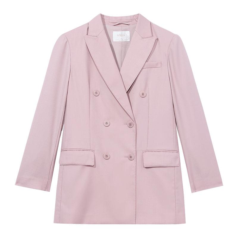 Pink Double-Breasted Worsted Woolen Blazer GOELIA