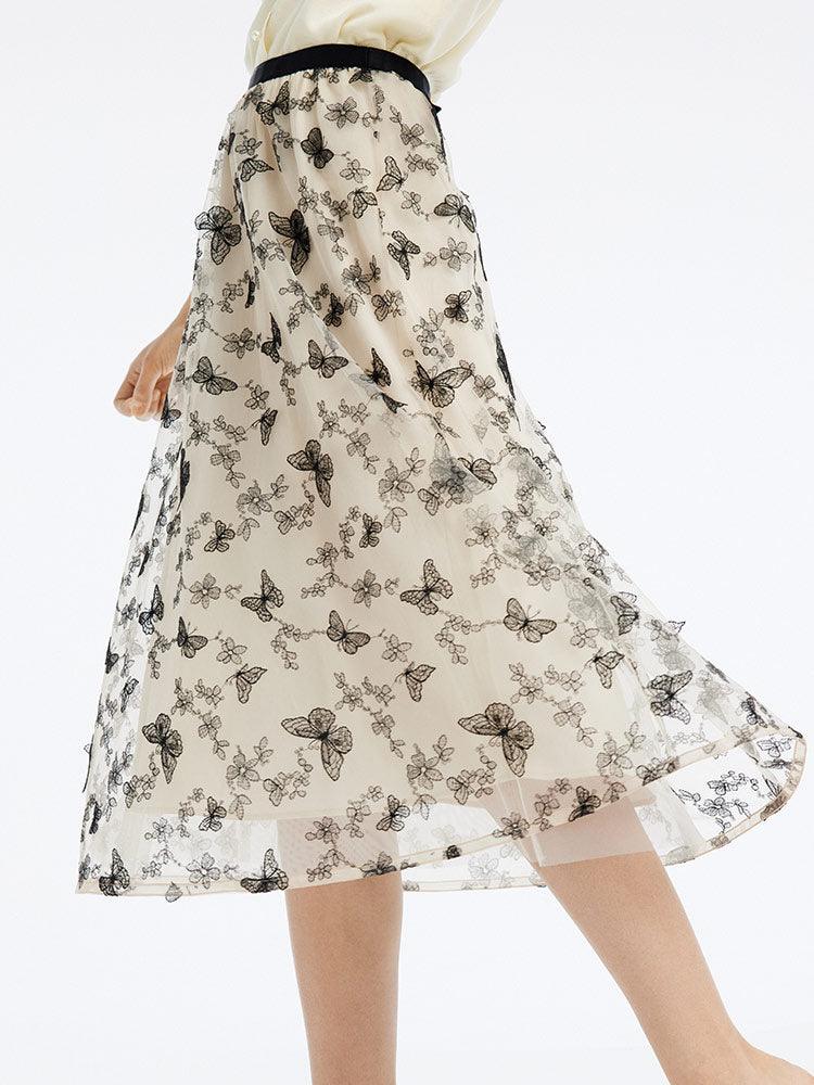 Embroidery Mid-Calf Skirt GOELIA