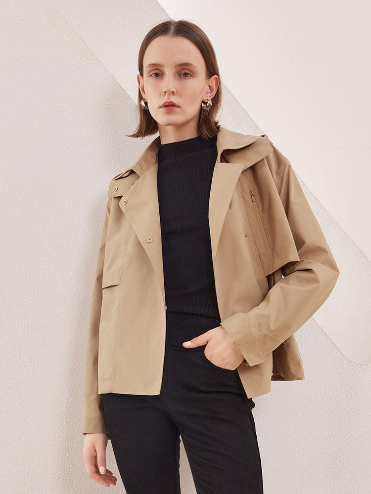 Camel Waterproof Cropped Trench Coat GOELIA