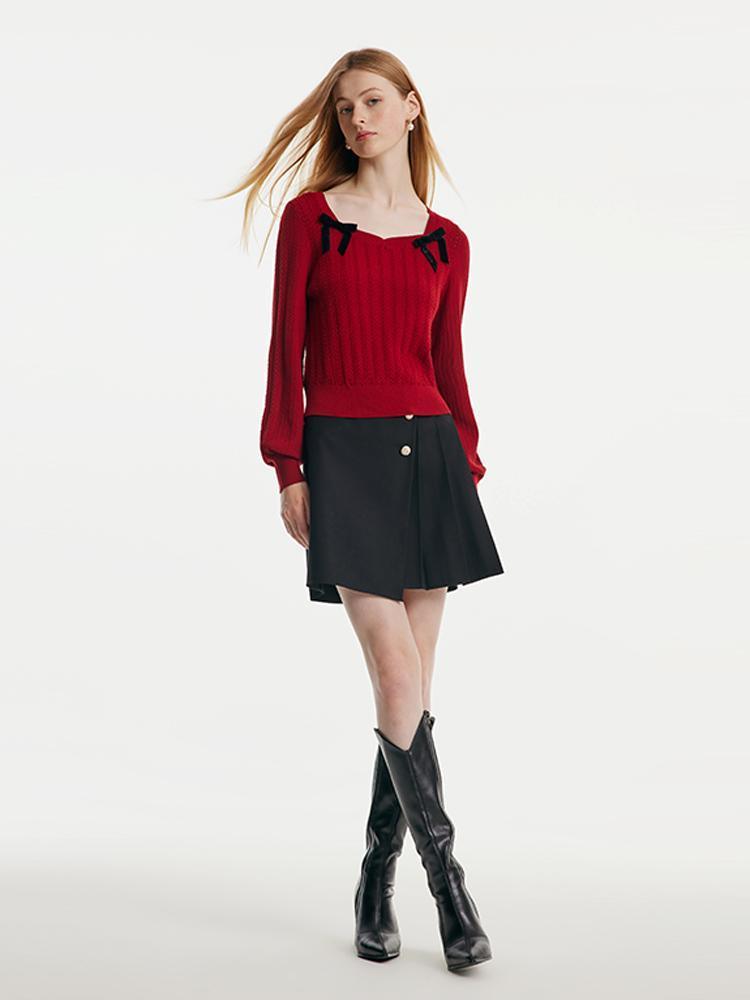 Tencel And Wool Sweater With Detachable Bowknots GOELIA