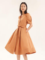 V-Neck Fitted Waist Mid-Calf Dress GOELIA