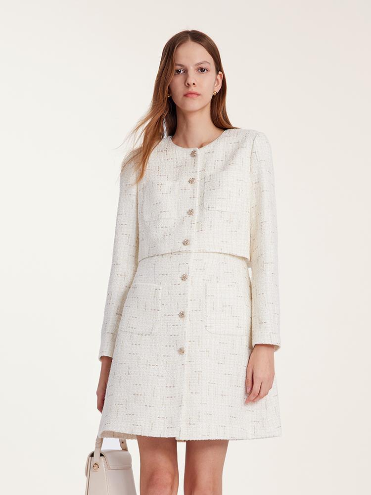 Double-Layer Tweed Single-Breasted Dress With Pockets GOELIA