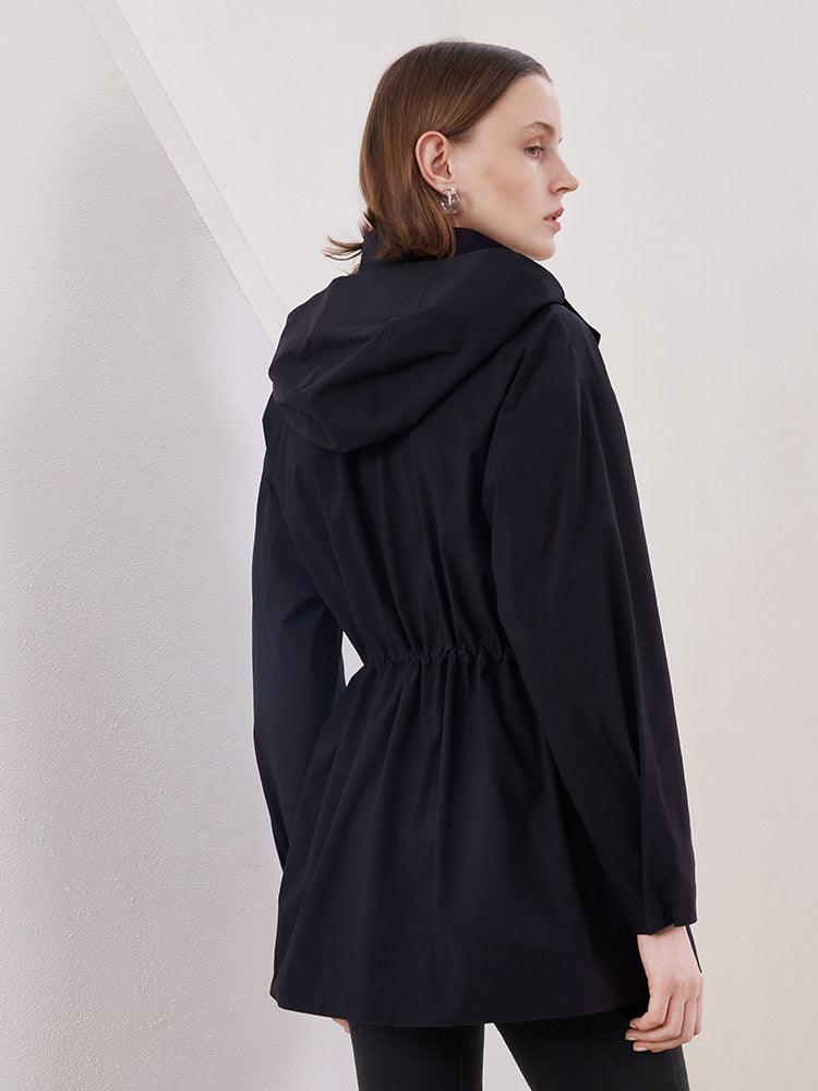 Black Gathered Waist Parka Jacket GOELIA