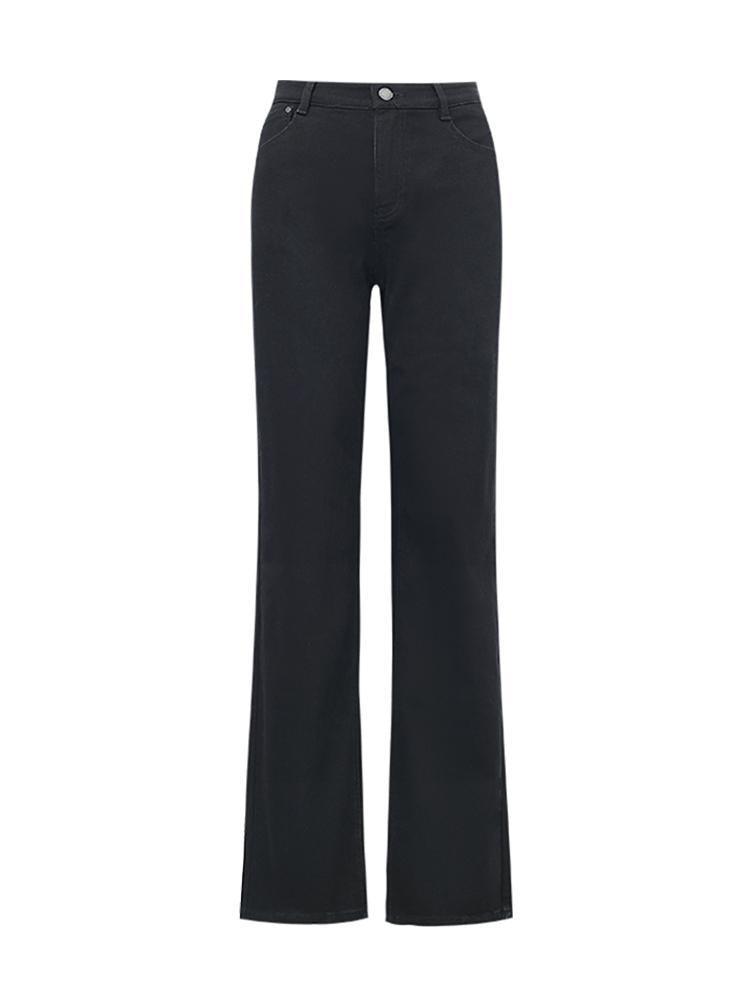 Black Full Length Slit Straight Jeans GOELIA