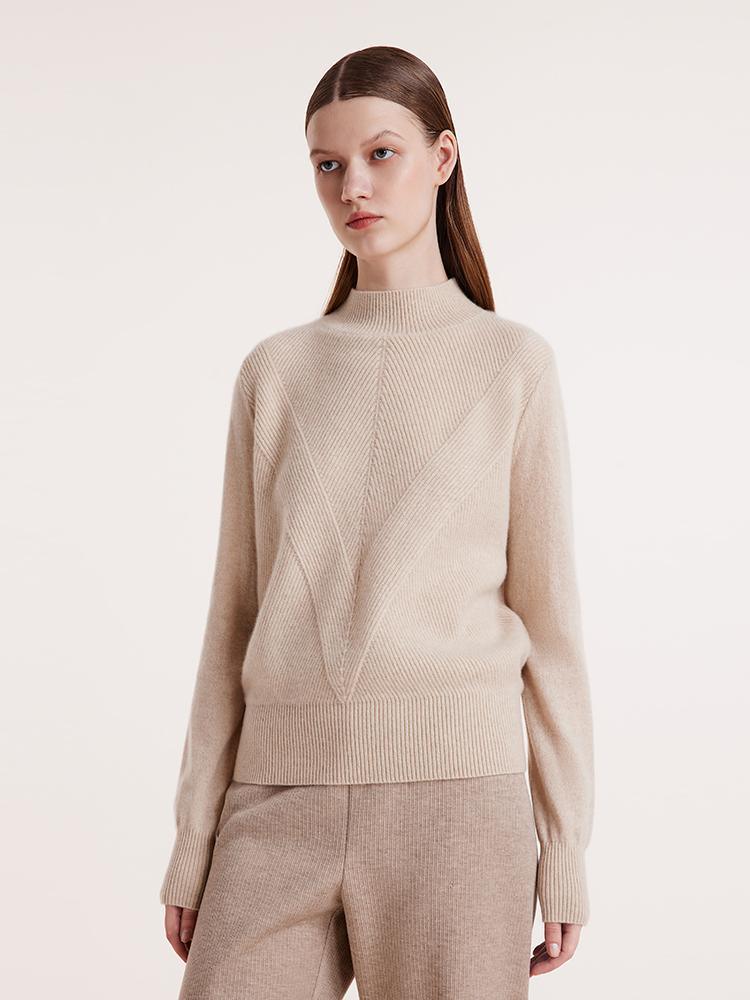 Beige Pure Cashmere Mock Neck Sweater