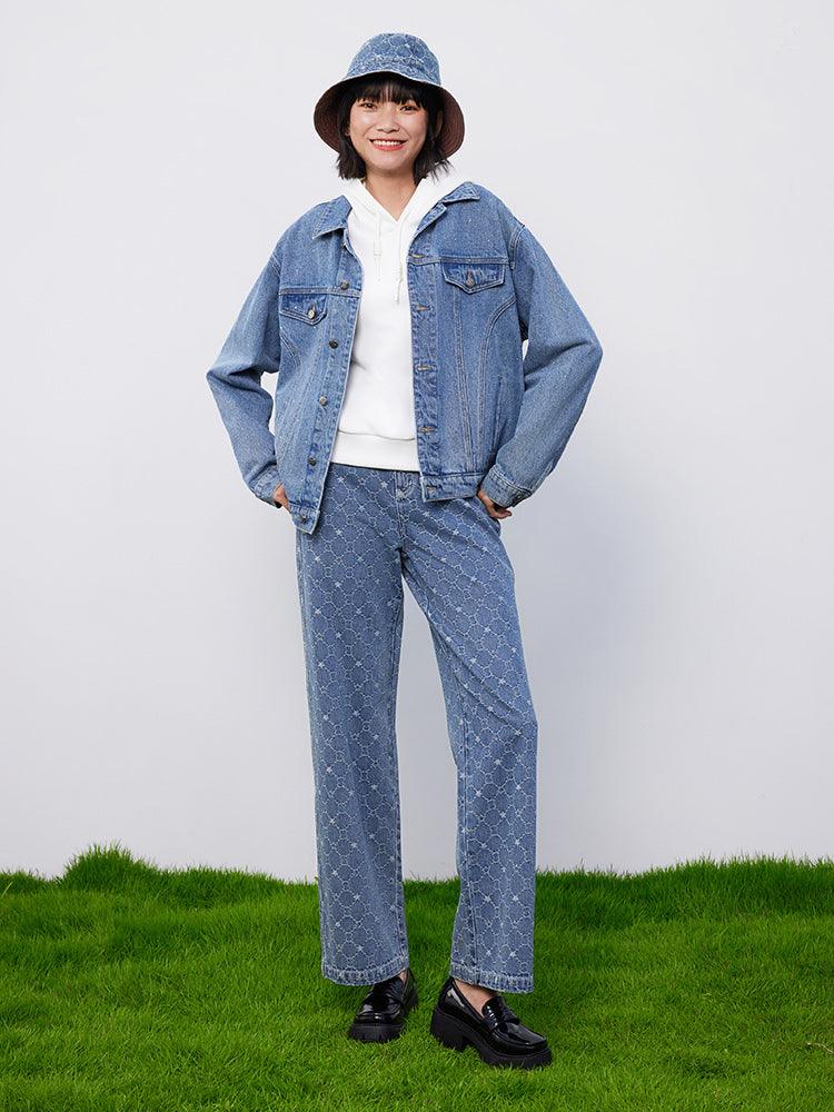 Blue Diamond Embroidered Cartoon Jeans Jacket GOELIA