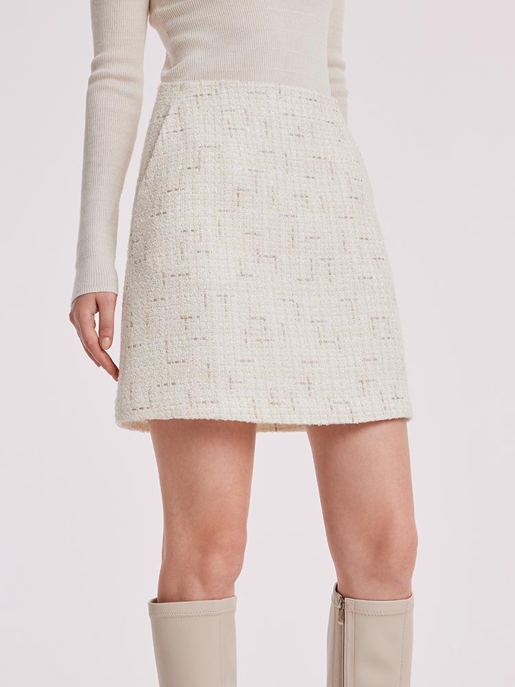 White A-Line Tweed Mini Skirt GOELIA