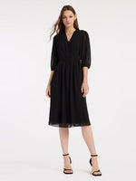 V-Neck Pleated Lace Up Wrap Dress GOELIA