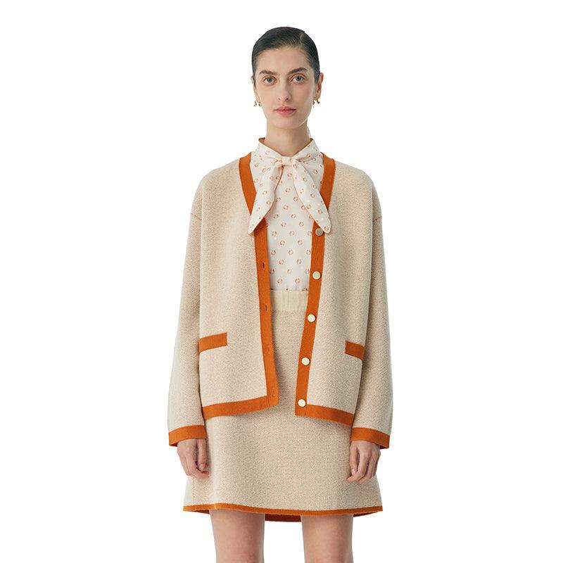 Orange&Beige Color Block Woven Suit GOELIA