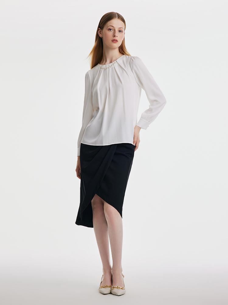 Acetate Woven Blouse With Pearl Chain GOELIA