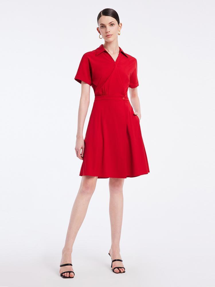 Shirt-style V-neck Waist-skimming Dress GOELIA