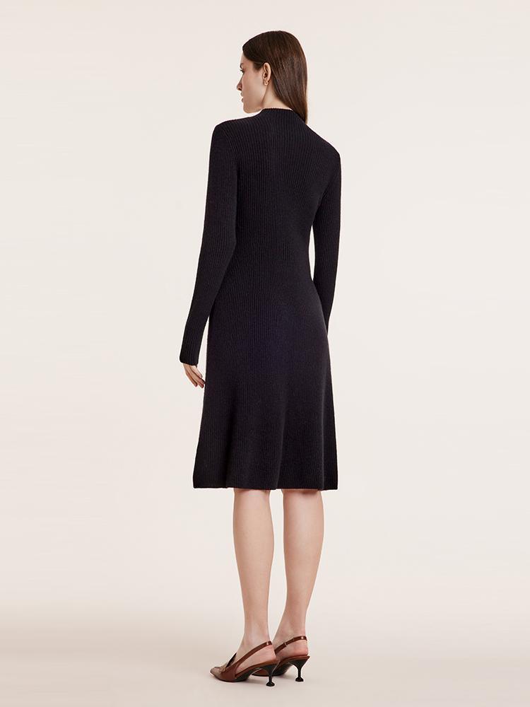 Black Pure Cashmere Mock Neck Knit Dress GOELIA