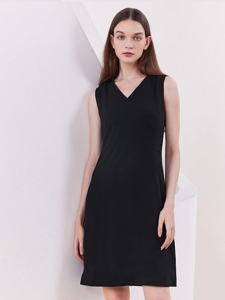 Black Slim Acetate Vest Dress GOELIA