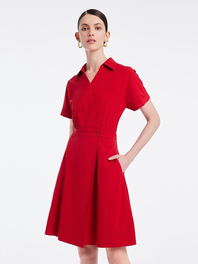 Shirt-style V-neck Waist-skimming Dress GOELIA