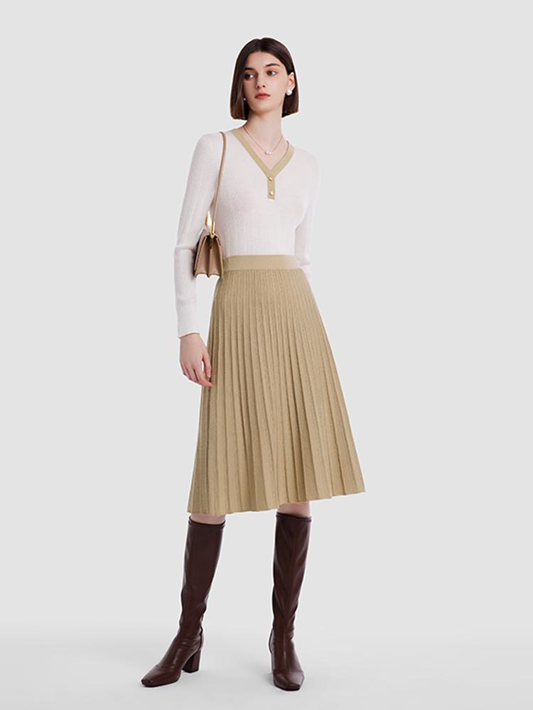 Wool Knitted Top And Pleated Skirt Two-Piece Suit GOELIA