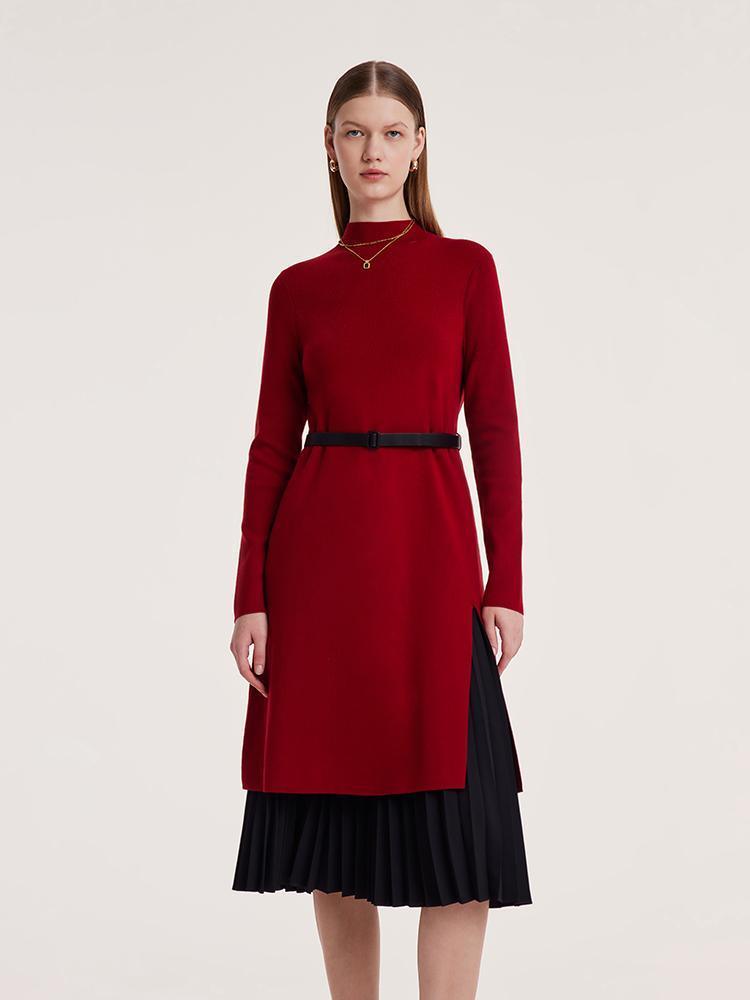 Mock Neck Long Sweater And Pleated Skirt Two-Piece Set GOELIA