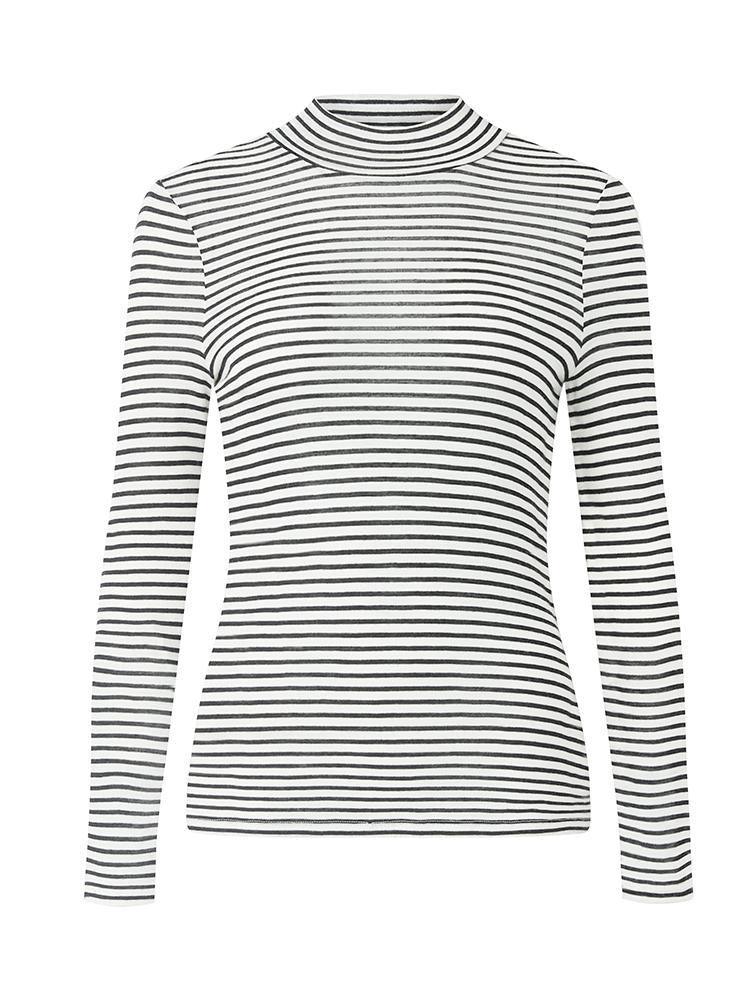 Washable Wool Striped Mock Neck Slim Sweater GOELIA